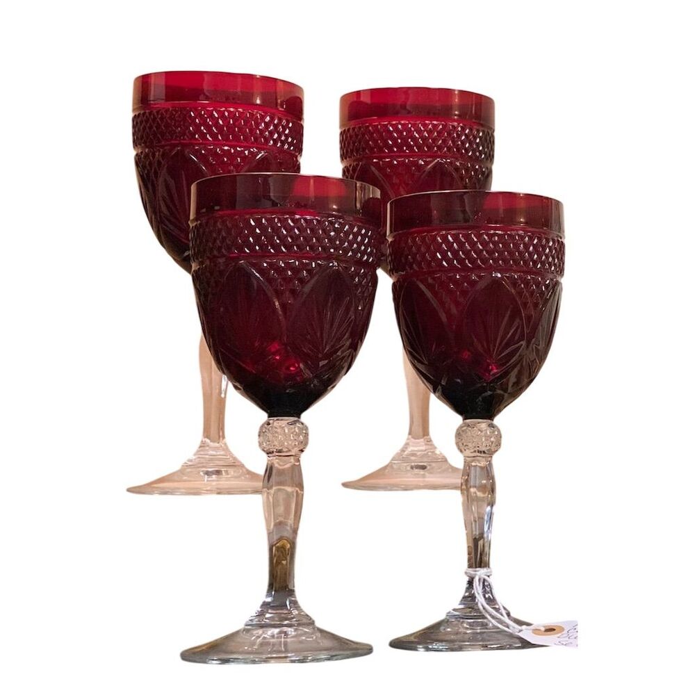 Cristal D'Arques-Durand Ruby Red Wine Glasses Set of 4 Vintage Elegant
